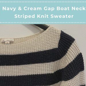 Gap Navy/Cream Nautical Stripe Boat Neck Sweater S